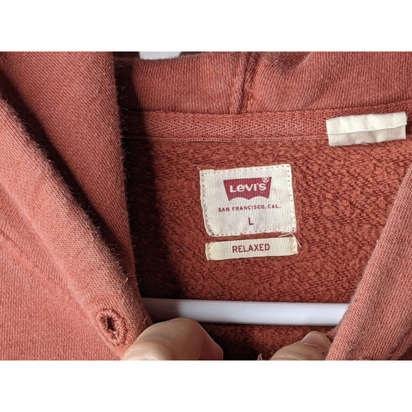 Vintage Levis LARGE Hoodie Unisex Rust Kangaroo Pocket No Drawstring RARE Design - Picture 4 of 6